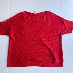 Eileen Fisher Organic Linen Cotton Bateau Neck Ribbed Shirt Coral Pink XL